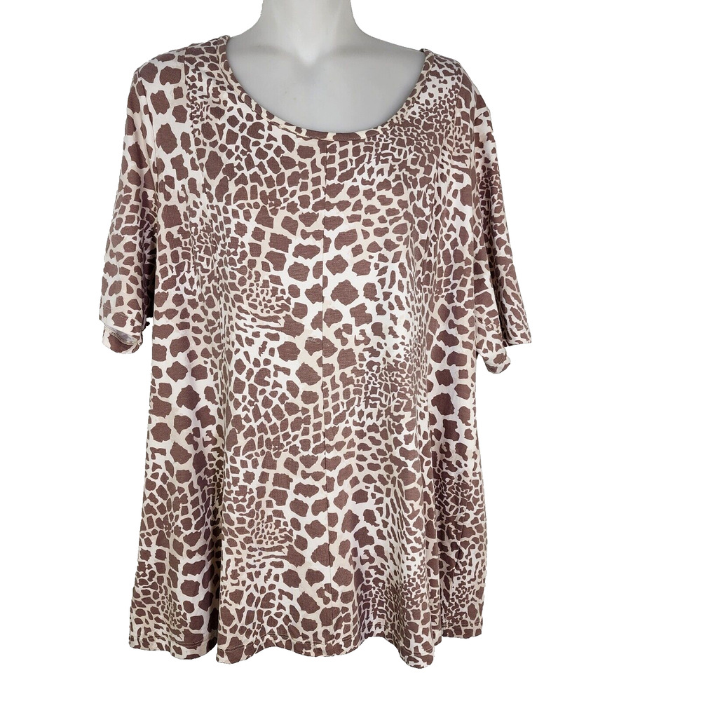 Denim & Co. Womens Tunic Top XLP Fit & Flare Taupe Animal Print Stretch A308809